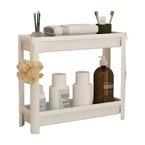 44x15x38.5cm 2-Tier Bathroom Gap Storage Rack Floor Standing Organizer Shelf for Bathroom Kitchen - White - 1