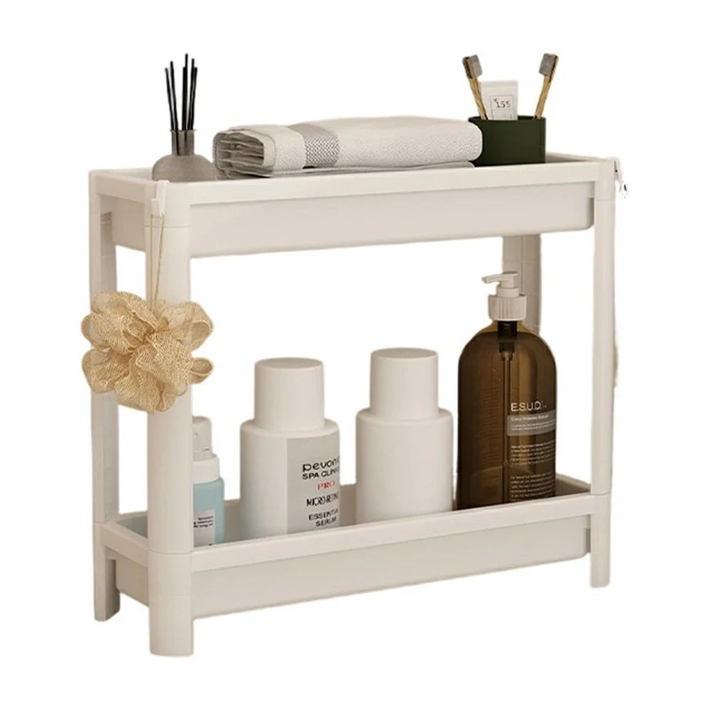 44x15x38.5cm 2-Tier Bathroom Gap Storage Rack Floor Standing Organizer Shelf for Bathroom Kitchen - White - 1