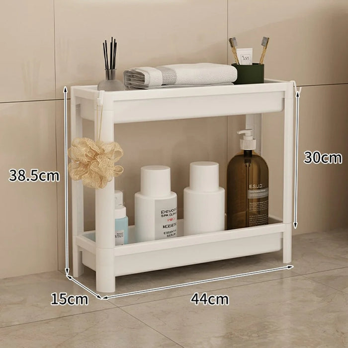 44x15x38.5cm 2-Tier Bathroom Gap Storage Rack Floor Standing Organizer Shelf for Bathroom Kitchen - White - 2