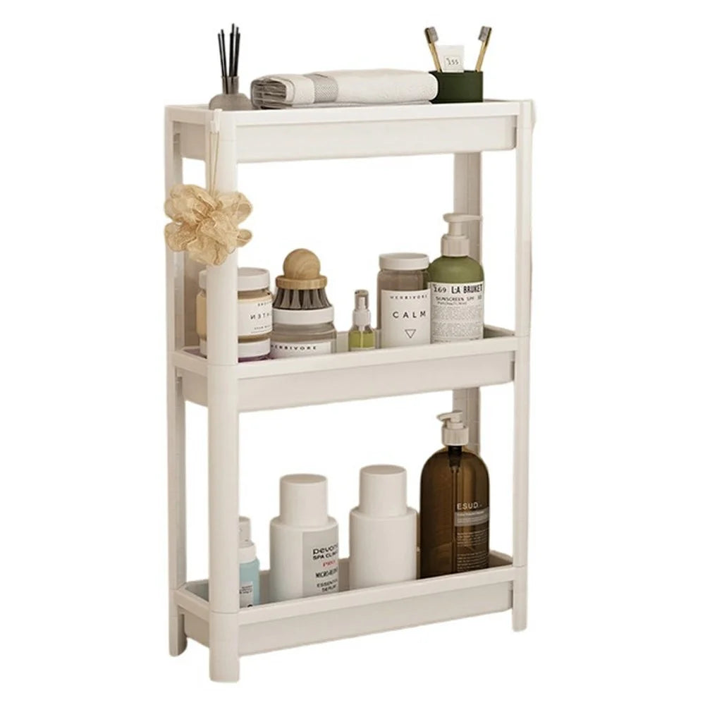 44x156x38.5cm 3-Tier Bathroom Gap Storage Rack Floor Standing Organizer Shelf for Bathroom Kitchen - White - 1