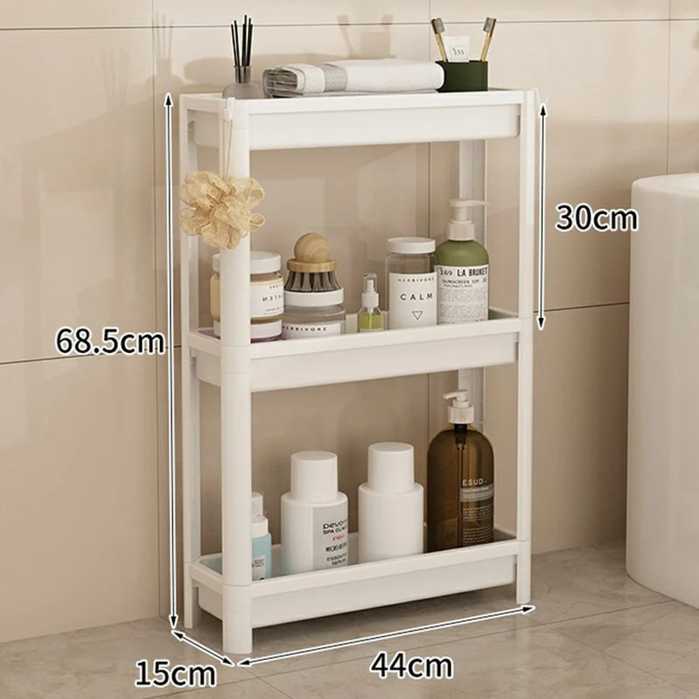 44x156x38.5cm 3-Tier Bathroom Gap Storage Rack Floor Standing Organizer Shelf for Bathroom Kitchen - White - 5