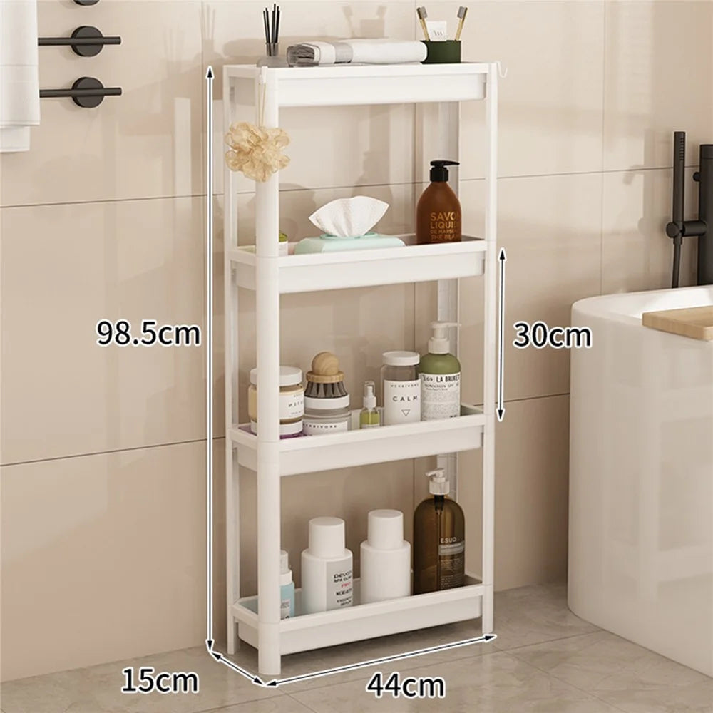 44x15x98.5cm 4-Tier Bathroom Gap Storage Rack Floor Standing Organizer Shelf for Bathroom Kitchen - White - 1