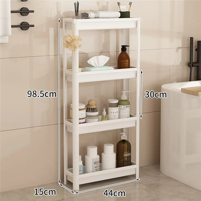 44x15x98.5cm 4-Tier Bathroom Gap Storage Rack Floor Standing Organizer Shelf for Bathroom Kitchen - White - 1