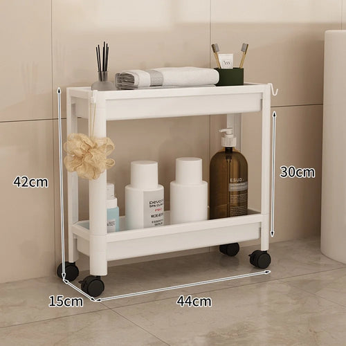44x15x42cm 2-Tier Bathroom Gap Storage Cart with Wheels Floor Standing Rack Organizer Shelf for Bathroom Kitchen - White - 1