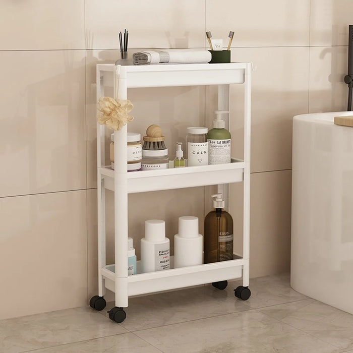 44x15x72cm 3-Tier Bathroom Gap Storage Cart with Wheels Floor Standing Rack Organizer Shelf for Bathroom Kitchen - White - 1