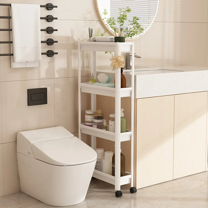 44x15x102cm 4-Tier Bathroom Gap Storage Cart with Wheels Floor Standing Rack Organizer Shelf for Bathroom Kitchen - White - 3