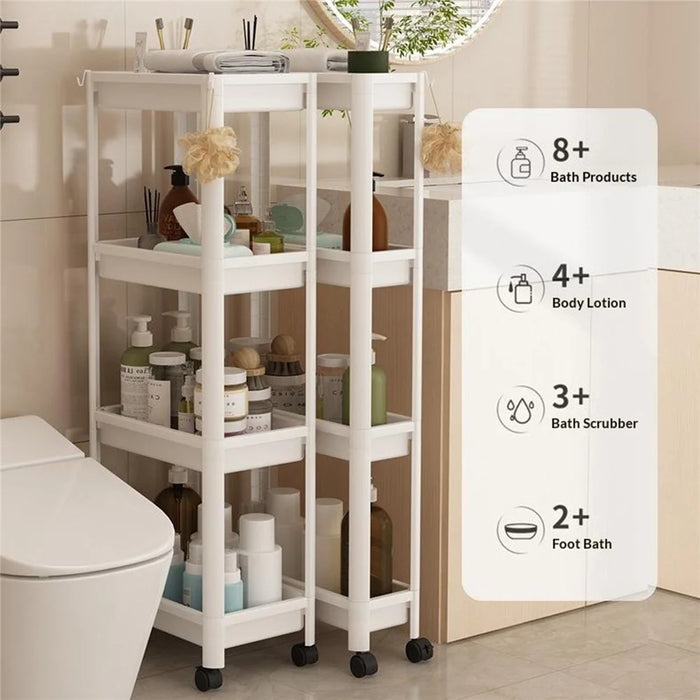 44x15x102cm 4-Tier Bathroom Gap Storage Cart with Wheels Floor Standing Rack Organizer Shelf for Bathroom Kitchen - White - 6