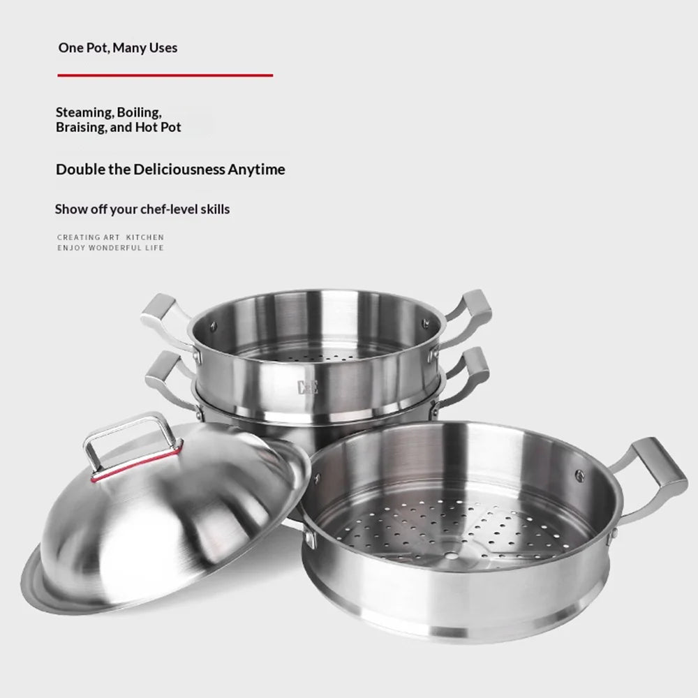 C&E 304 Stainless Steel 3 Layer Steamer Pot 26cm Multi-Function Cookware for Kitchen Cooking (BPA Free, No FDA) - 260mm Diameter - 5