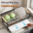 Kitchen Dish Drying Rack Pull-out Drip Tray Carbon Steel Frame Wooden Handle for Bowls Plates Storage - White - 4