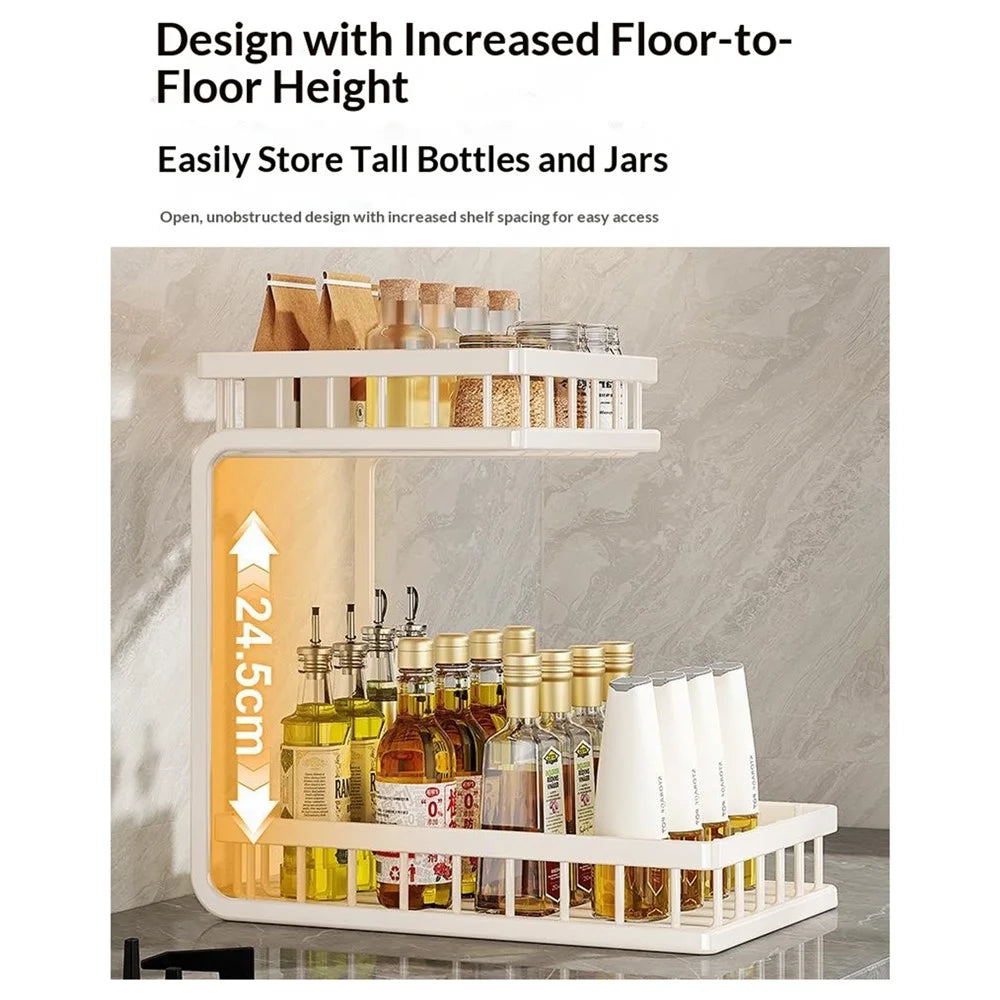 2-Tier Carbon Steel Spice Rack Kitchen Counter Organizer Storage Shelf with Safety Guardrails - Tarnish Grey - 5