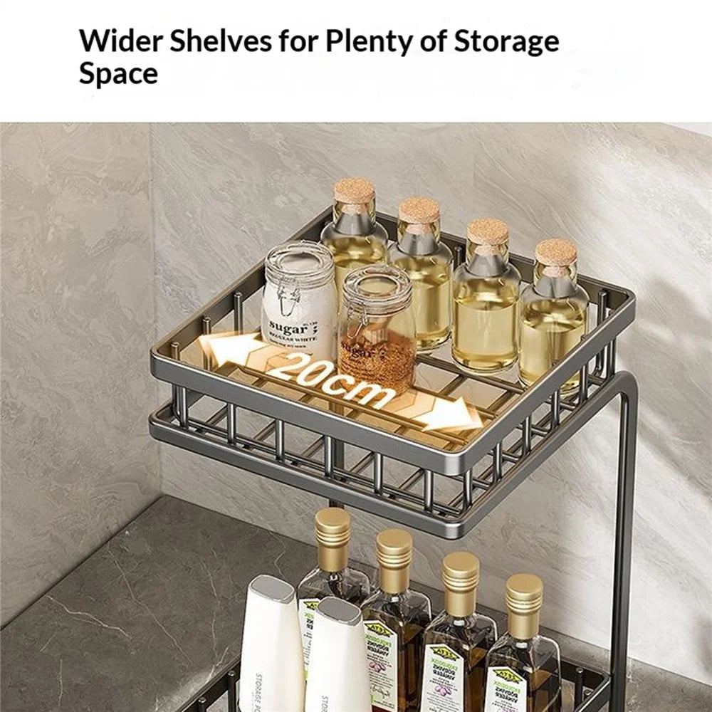 2-Tier Carbon Steel Spice Rack Kitchen Counter Organizer Storage Shelf with Safety Guardrails - Tarnish Grey - 6