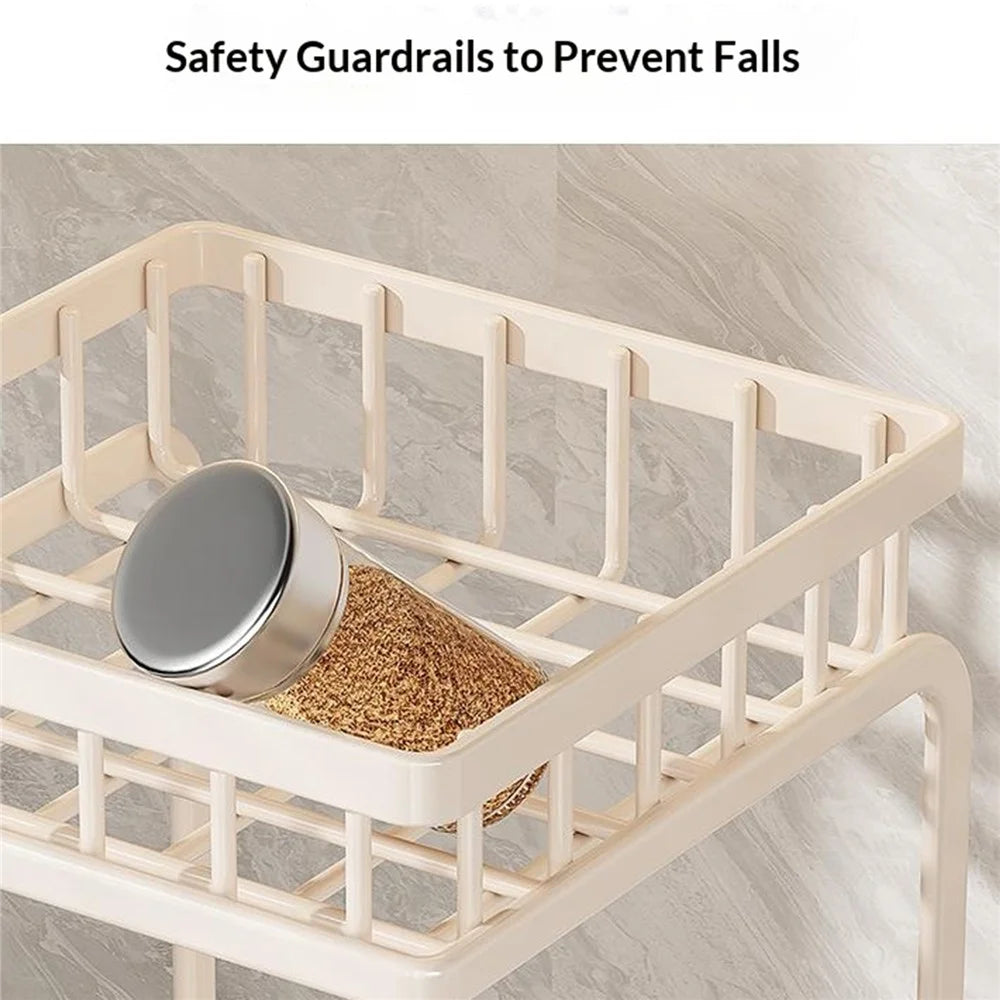 2-Tier Carbon Steel Spice Rack Kitchen Counter Organizer Storage Shelf with Safety Guardrails - Tarnish Grey - 7