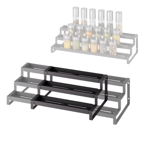 3-Tier Expandable Spice Rack 36.8-66.5cm Adjustable Kitchen Cabinet Organizer for Seasoning - Black - 1