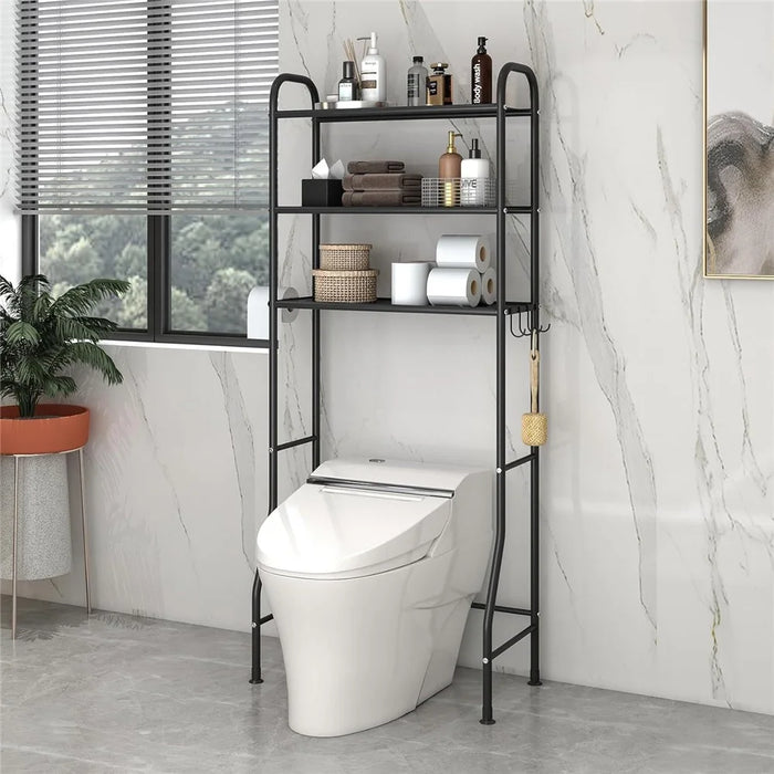 3-Tier Over Toilet Storage Rack Iron Bathroom Organizer Shelf with Tissue Holder Hooks - 5