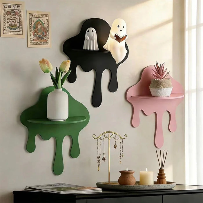 Cloud Shaped Floating Shelf Wall Mounted Modern Decorative Storage Rack No Drill Install - Black - 3