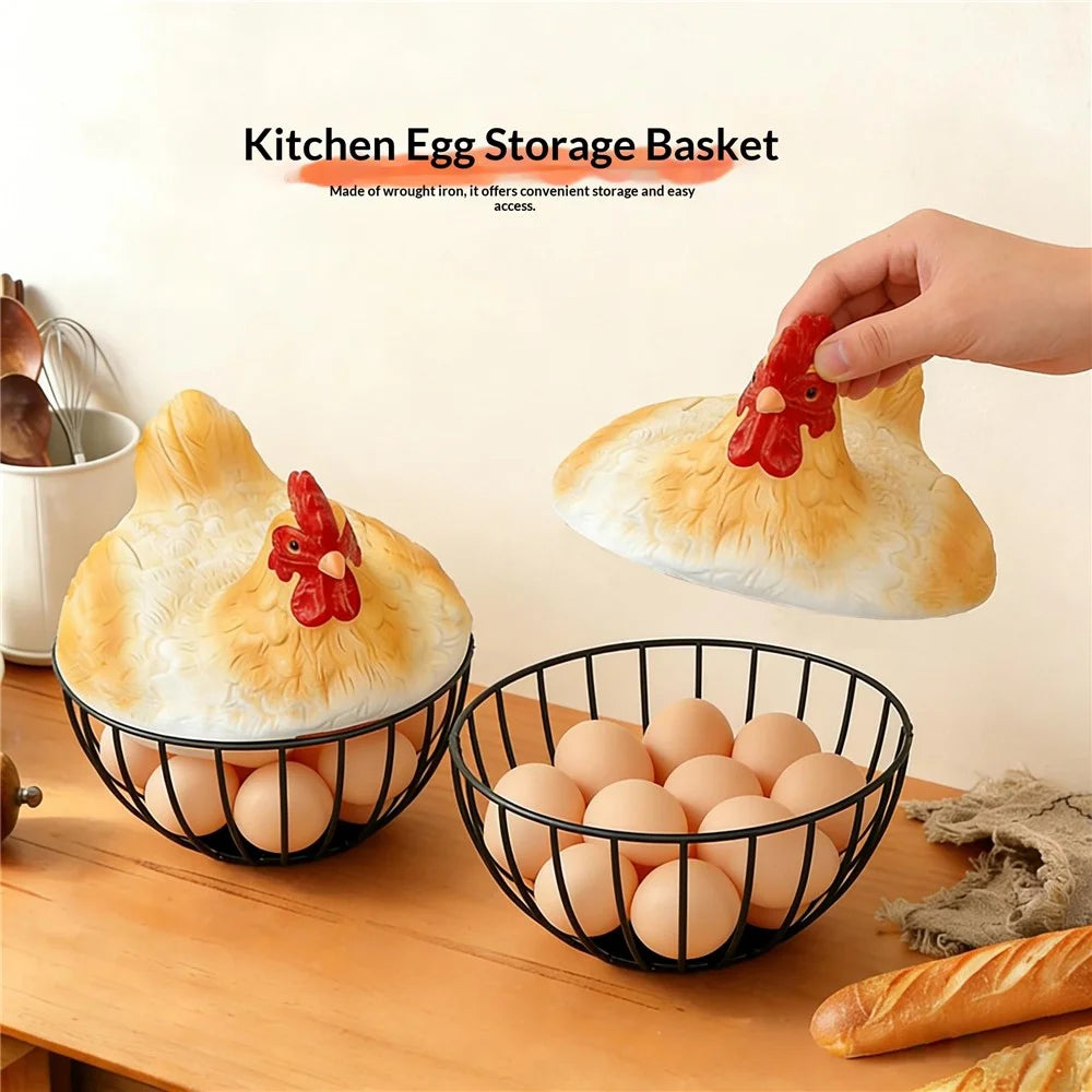 Creative Hen Egg Storage Basket Egg Nest Iron Wire Kitchen Fruit Vegetable Organizer Decorative Holder - 3