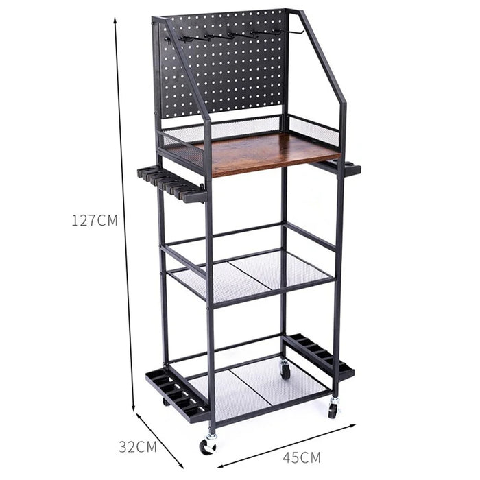 3-Tier Fishing Rod Holder Rolling Storage Cart 12 Rods Organizer with Pegboard and Hooks - Black - 7