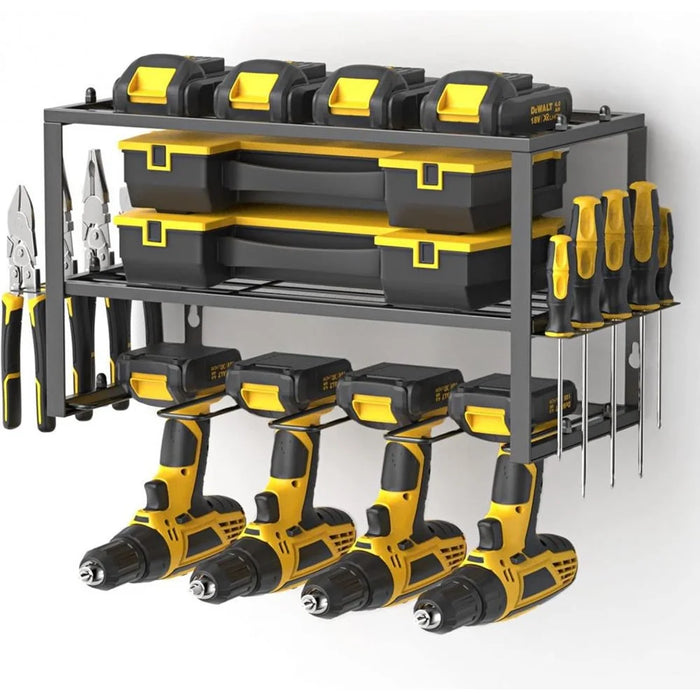 3 Tier Wall Mount Drill Tool Storage Rack 160LBS Heavy Duty Steel Organizer for Garage Workshop - Black - 1