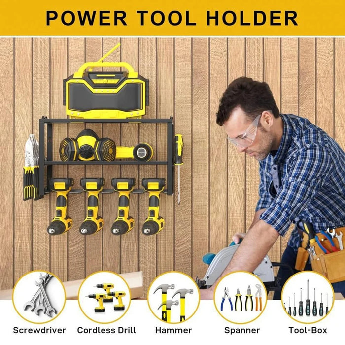3 Tier Wall Mount Drill Tool Storage Rack 160LBS Heavy Duty Steel Organizer for Garage Workshop - Black - 4
