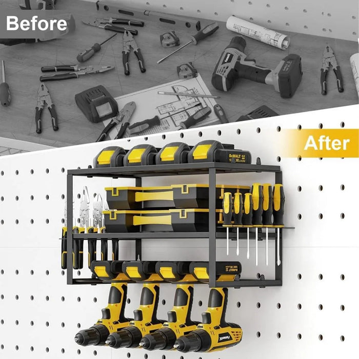 3 Tier Wall Mount Drill Tool Storage Rack 160LBS Heavy Duty Steel Organizer for Garage Workshop - Black - 5