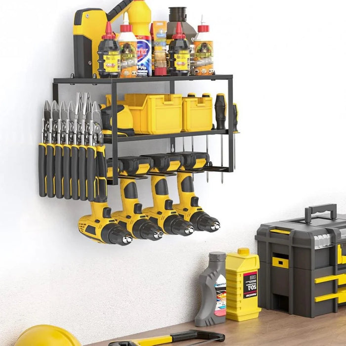 3 Tier Wall Mount Drill Tool Storage Rack 160LBS Heavy Duty Steel Organizer for Garage Workshop - Black - 6