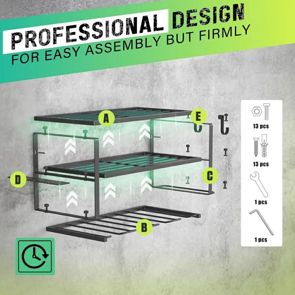 4 Drill Holder 3-Tier Wall Mount Power Tool Organizer 130LBS Heavy Duty Steel Rack for Garage Workshop - Black - 7