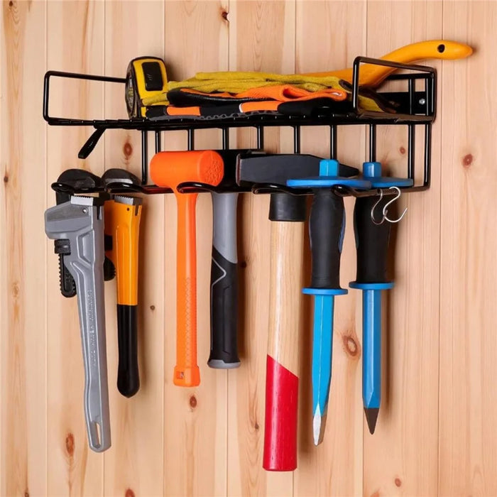 4 Drill Holder Wall Mount Tool Organizer with Shelf 100LBS Steel Rack for Garage Workshop - Black - 7