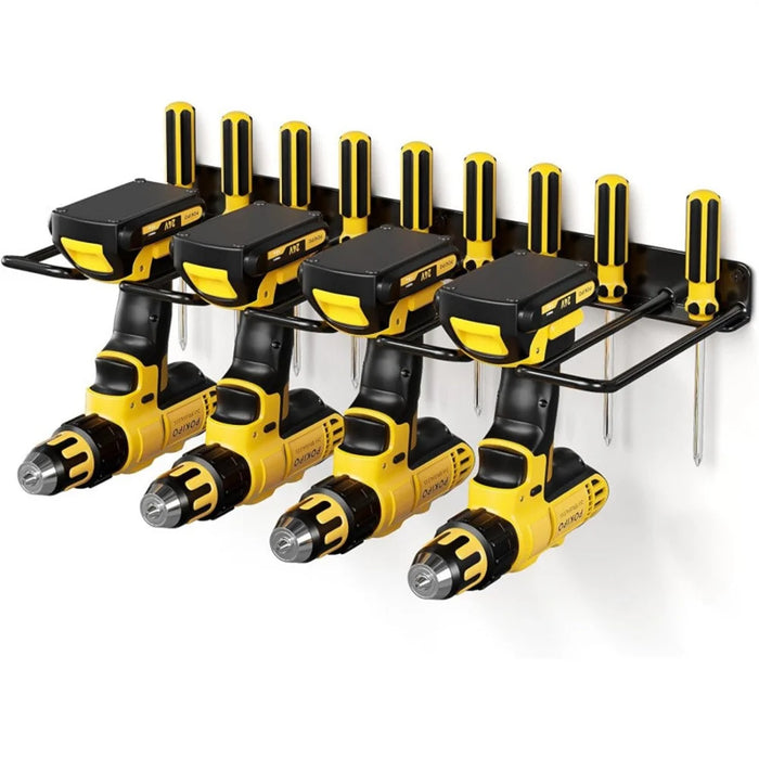 Wall Mounted Drill Tool Organizer Rack Carbon Steel 100LBS Drawdrivers Slots Holder for Garage Workshop - Black - 1