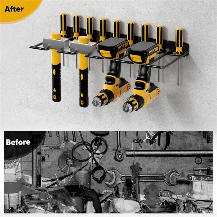 Wall Mounted Drill Tool Organizer Rack Carbon Steel 100LBS Drawdrivers Slots Holder for Garage Workshop - Black - 3