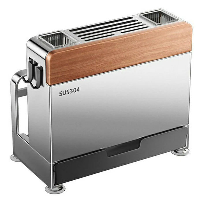 304 Stainless Steel Kitchen Knife Chopping Block Holder Utensil Organizer with Cutting Board Slot - Silver - 1
