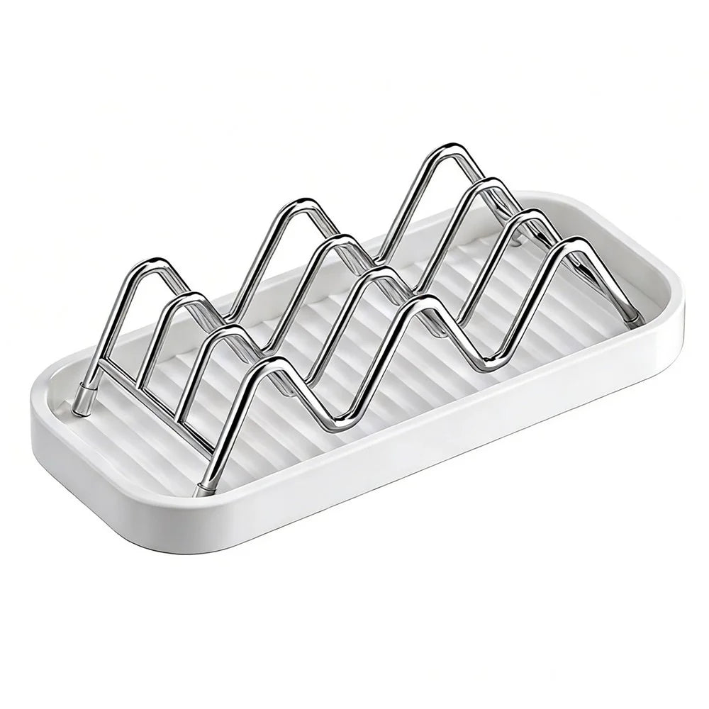 Vertical Type Soap Rack Stainless Steel Wavy Reversible Soap Drainer with Drip Tray for Bathroom Kitchen - White - 1