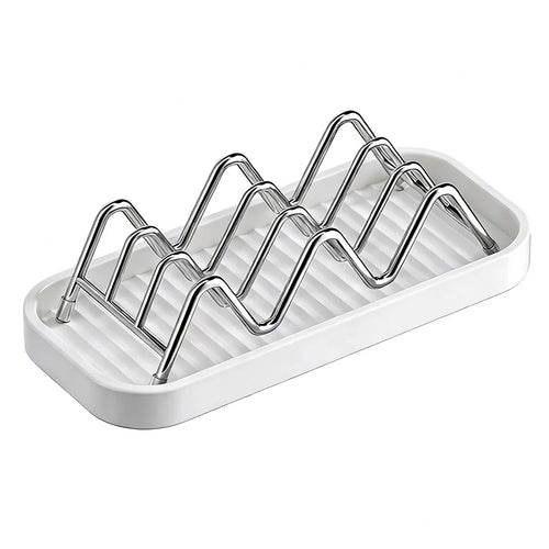 Vertical Type Soap Rack Stainless Steel Wavy Reversible Soap Drainer with Drip Tray for Bathroom Kitchen - White - 1