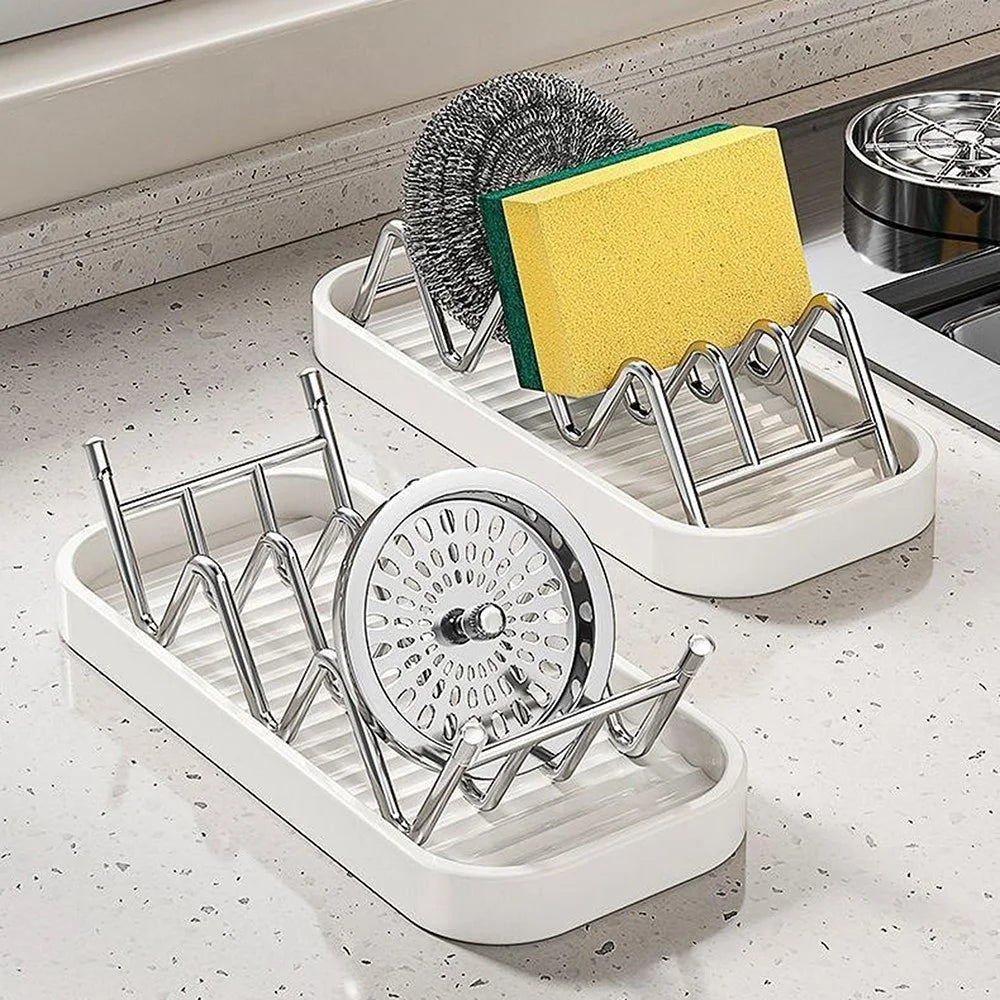 Vertical Type Soap Rack Stainless Steel Wavy Reversible Soap Drainer with Drip Tray for Bathroom Kitchen - White - 4