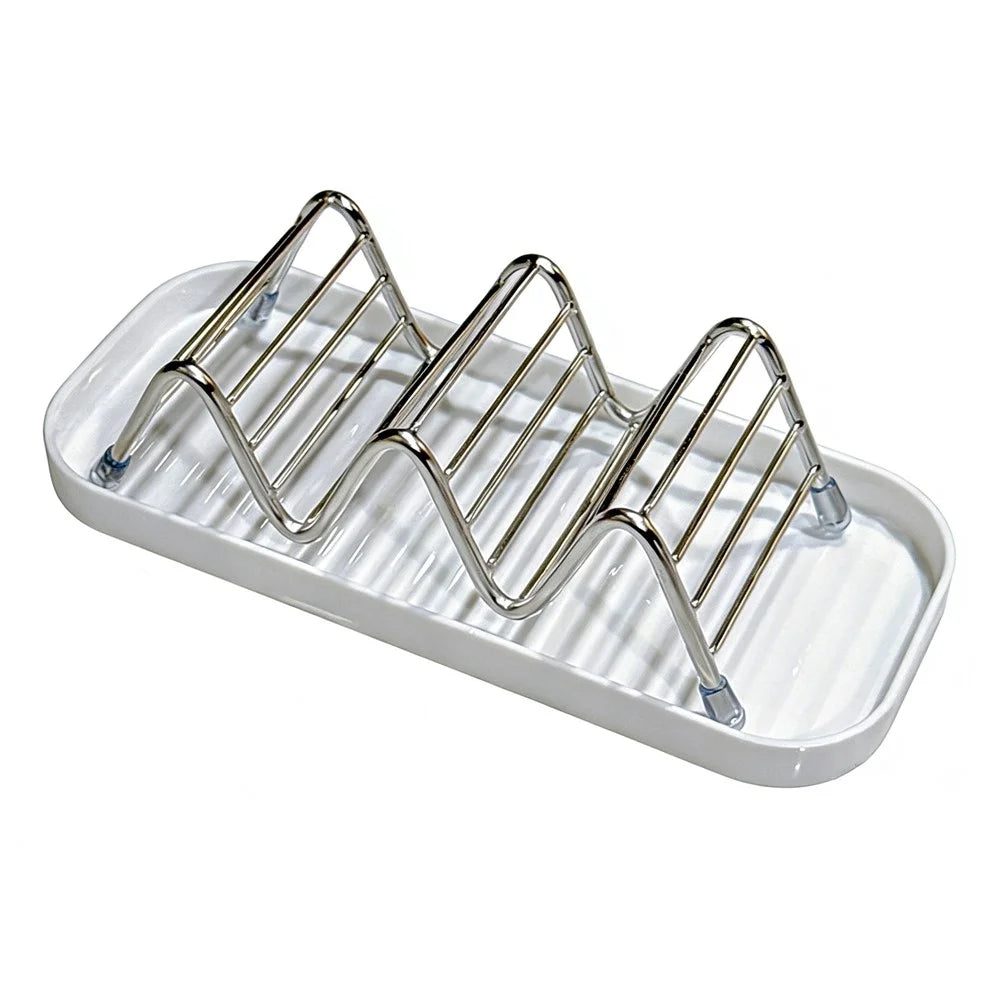 Horizontal Type Soap Rack Stainless Steel Reversible Wavy Soap Dish with Detachable Drip Tray - White - 1