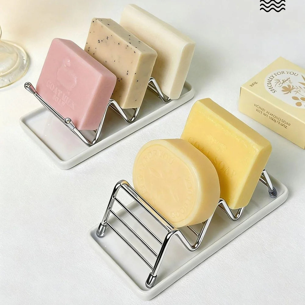 Horizontal Type Soap Rack Stainless Steel Reversible Wavy Soap Dish with Detachable Drip Tray - White - 2