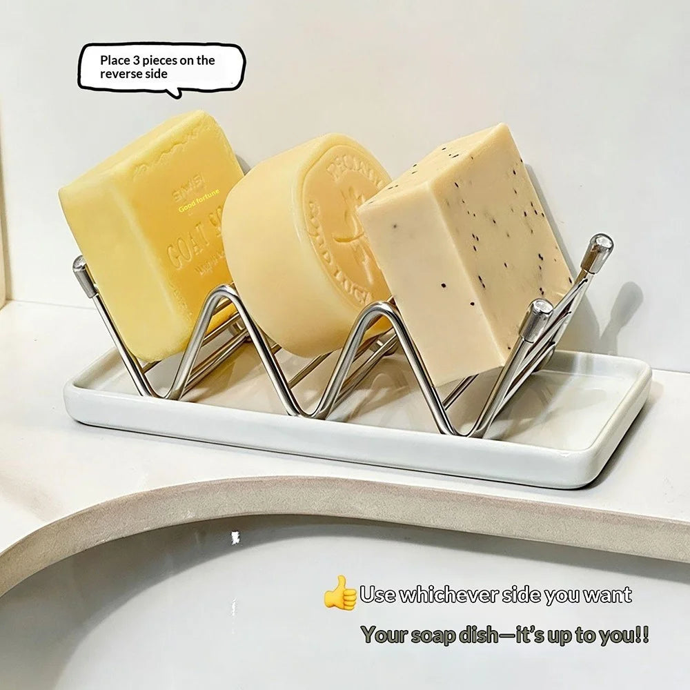 Horizontal Type Soap Rack Stainless Steel Reversible Wavy Soap Dish with Detachable Drip Tray - White - 5
