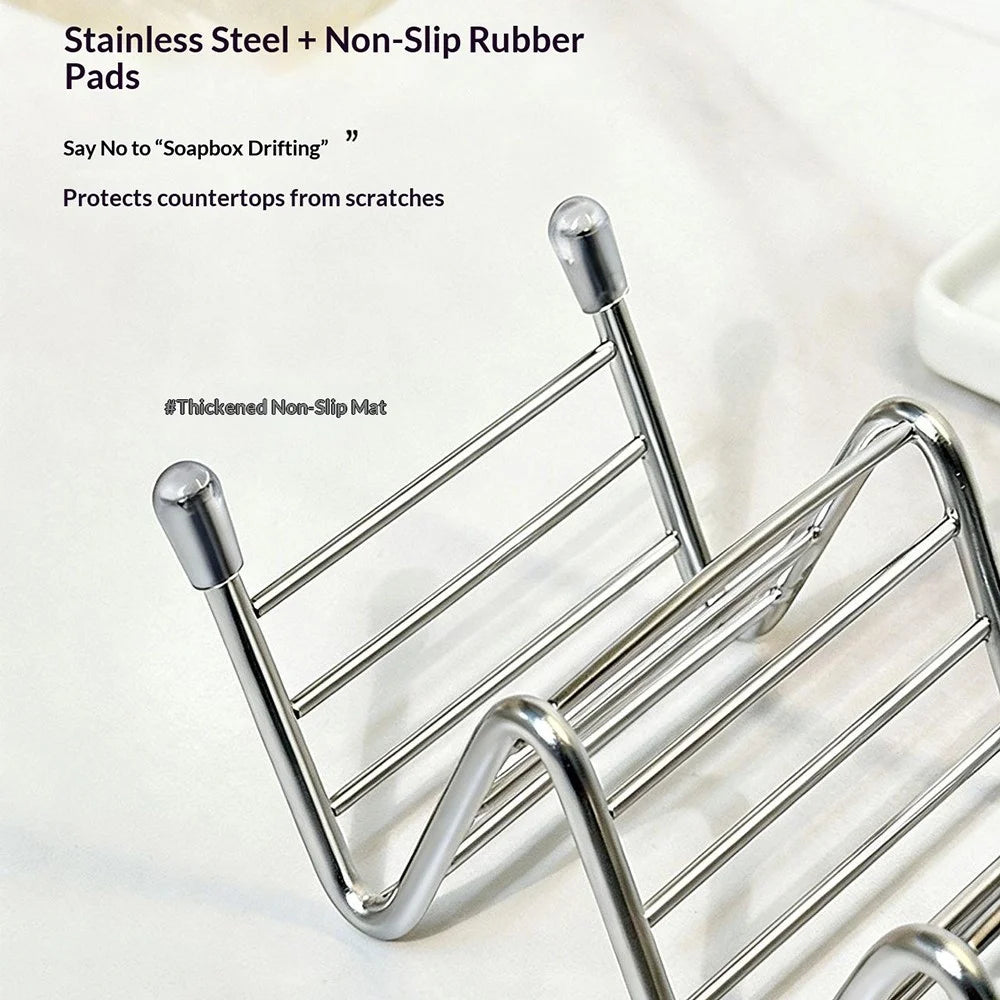 Horizontal Type Soap Rack Stainless Steel Reversible Wavy Soap Dish with Detachable Drip Tray - White - 6