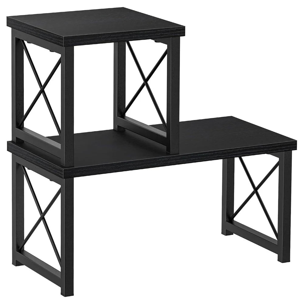 Transformable 2-Tier Desktop Shelf L-Shaped Spice Rack Kitchen Office Organizer Display Stand - Black - 2