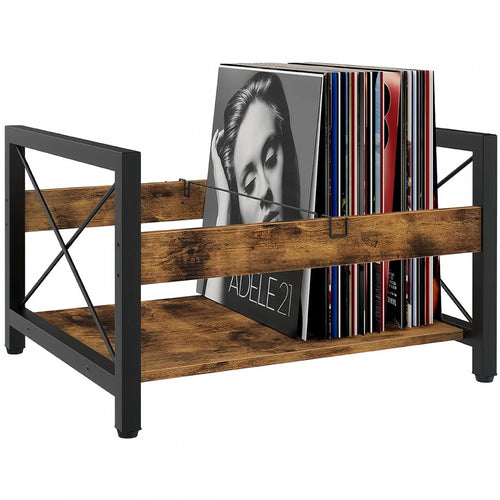 Vinyl Record Storage Rack Wooden Desktop Holder Stand for LP Books Magazines Office Files - 1