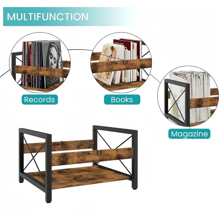 Vinyl Record Storage Rack Wooden Desktop Holder Stand for LP Books Magazines Office Files - 2