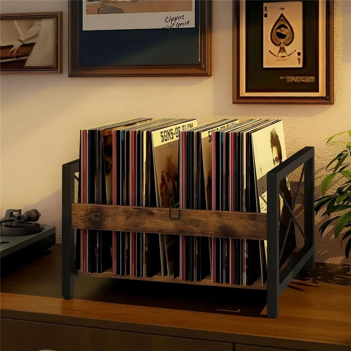 Vinyl Record Storage Rack Wooden Desktop Holder Stand for LP Books Magazines Office Files - 5