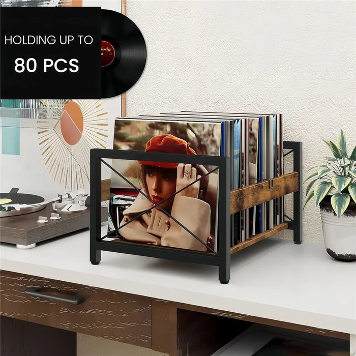 Vinyl Record Storage Rack Wooden Desktop Holder Stand for LP Books Magazines Office Files - 6
