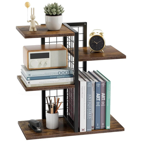 Desktop Storage Rack 4-Tier Metal Grid Stepped Shelf Organizer for Office Books Plants Kitchen - 1