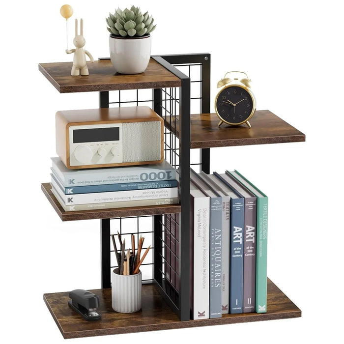 Desktop Storage Rack 4-Tier Metal Grid Stepped Shelf Organizer for Office Books Plants Kitchen - 1