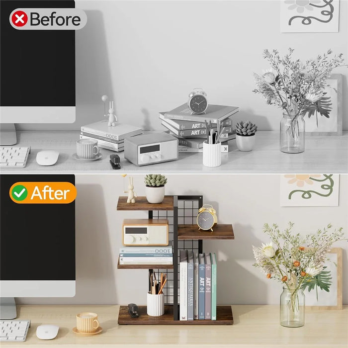 Desktop Storage Rack 4-Tier Metal Grid Stepped Shelf Organizer for Office Books Plants Kitchen - 2
