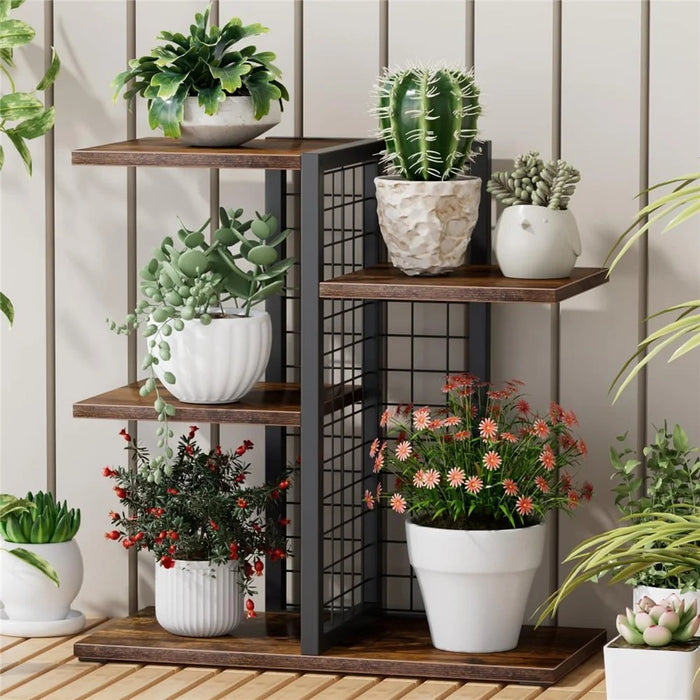 Desktop Storage Rack 4-Tier Metal Grid Stepped Shelf Organizer for Office Books Plants Kitchen - 5