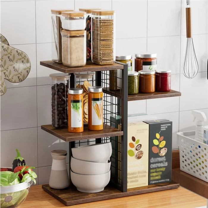 Desktop Storage Rack 4-Tier Metal Grid Stepped Shelf Organizer for Office Books Plants Kitchen - 6