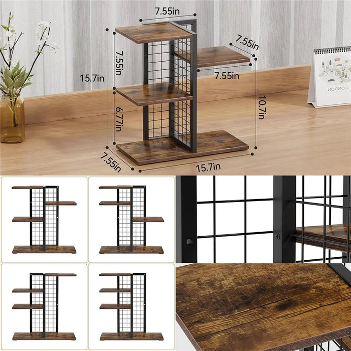 Desktop Storage Rack 4-Tier Metal Grid Stepped Shelf Organizer for Office Books Plants Kitchen - 7