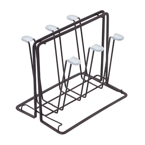 6-Cup Drying Rack Carbon Steel Upside Down Kitchen Countertop Cup Holder - Coffee - 1