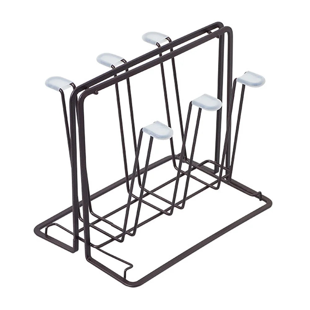 6-Cup Drying Rack Carbon Steel Upside Down Kitchen Countertop Cup Holder - Coffee - 1